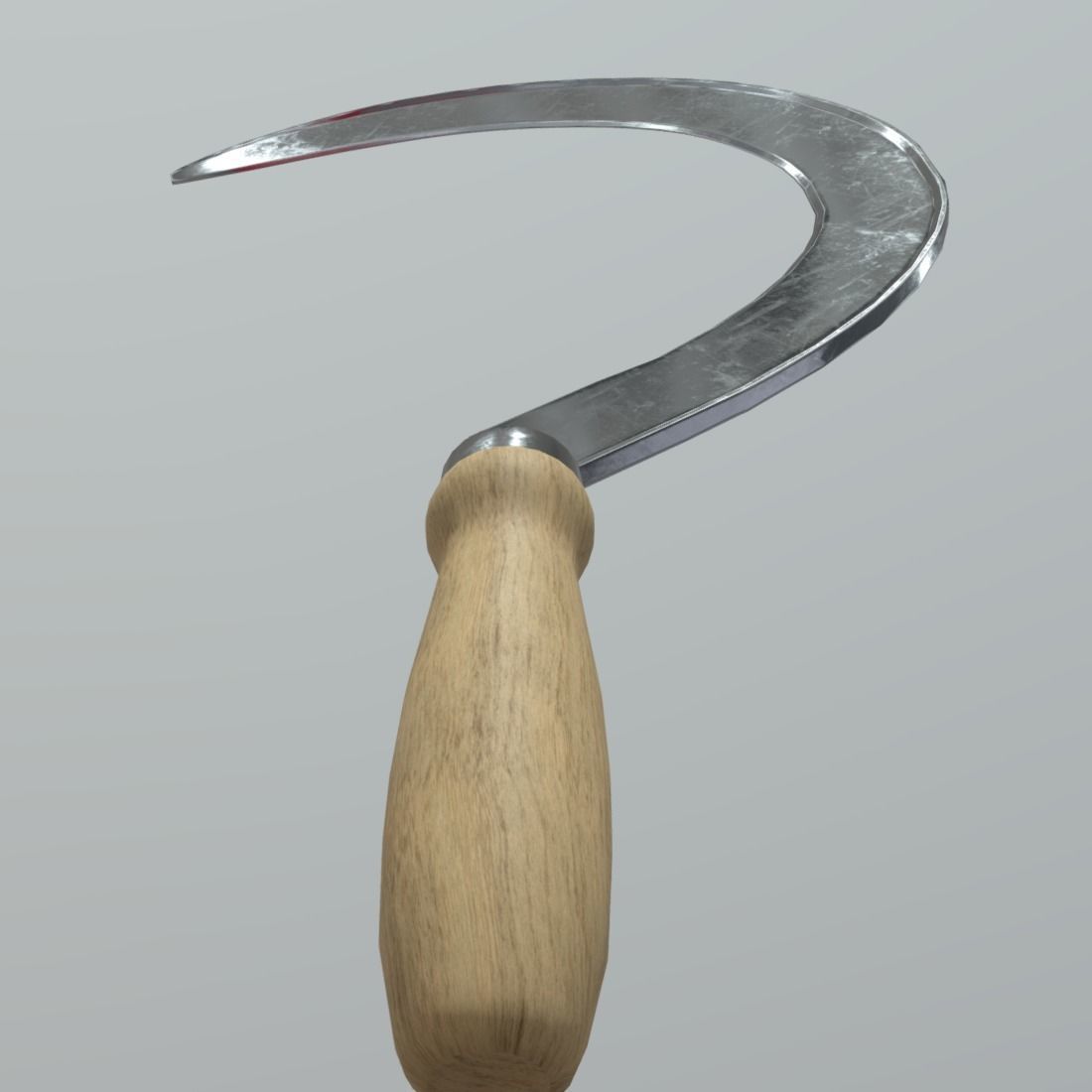 Sickle knife with wooden handle Low-poly 3D model_14