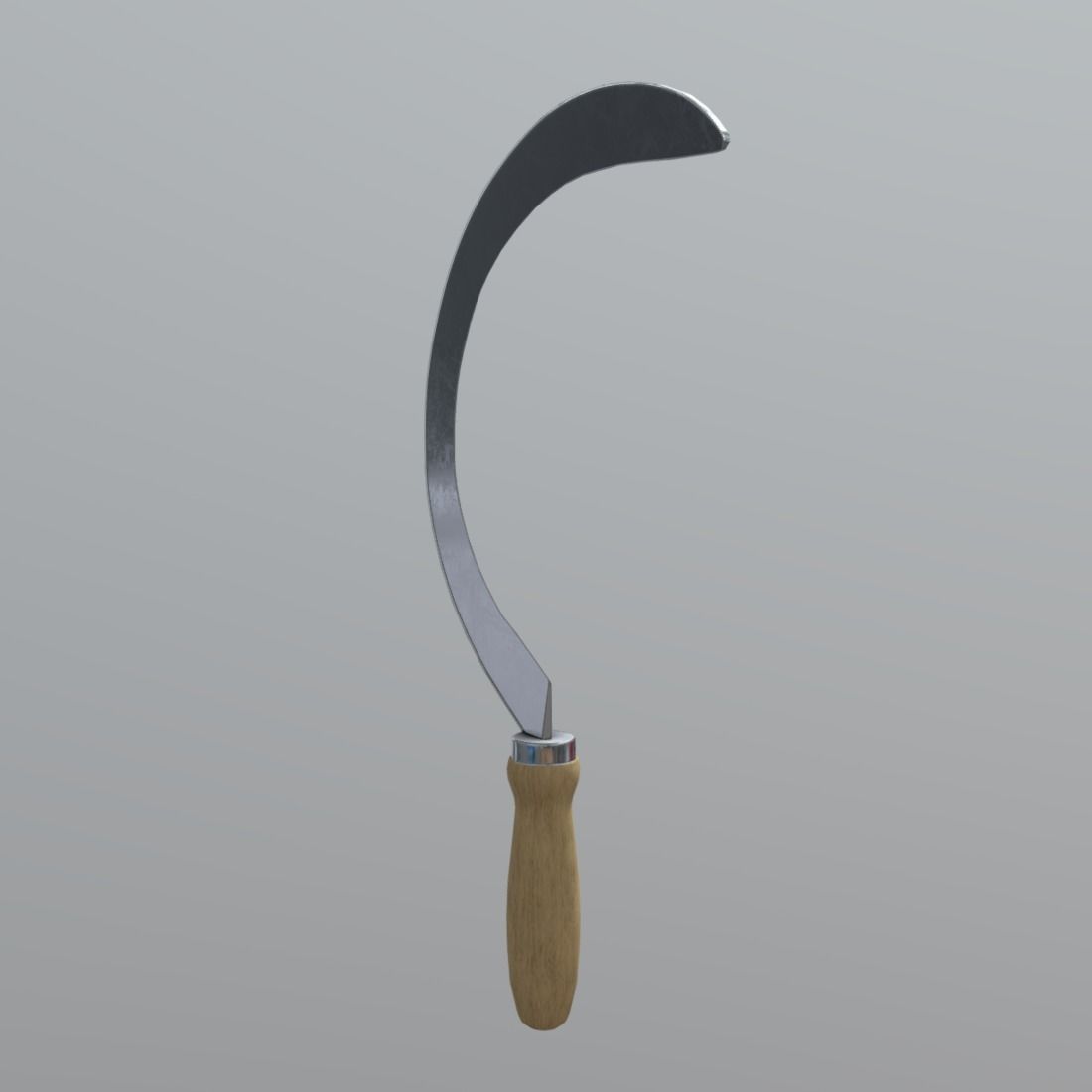 Sickle knife with wooden handle Low-poly 3D model_6