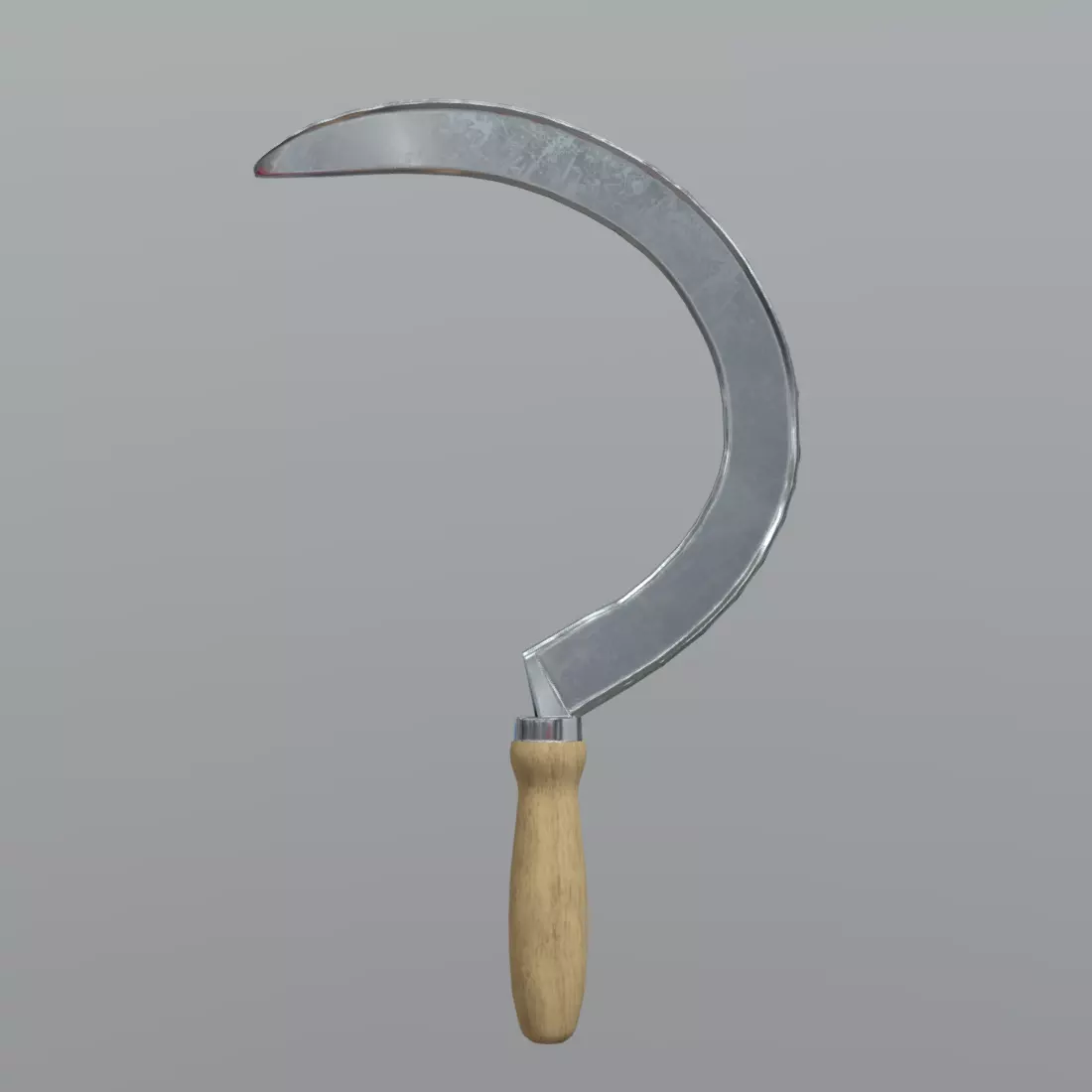 Sickle knife with wooden handle Low-poly 3D model_0