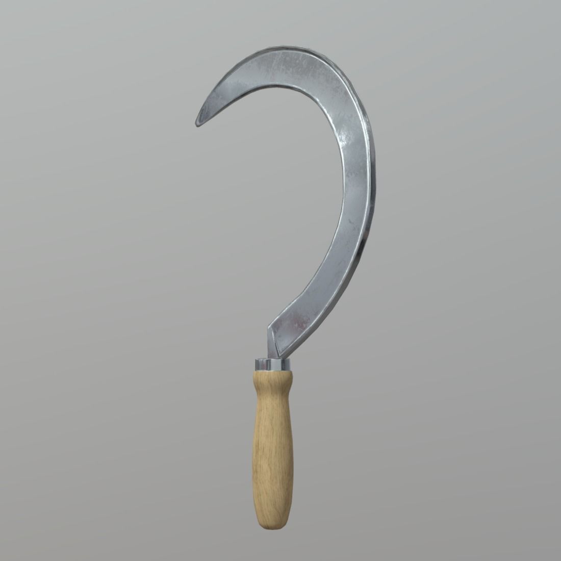 Sickle knife with wooden handle Low-poly 3D model_2