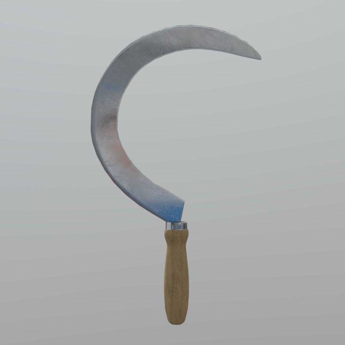 Sickle knife with wooden handle Low-poly 3D model_5