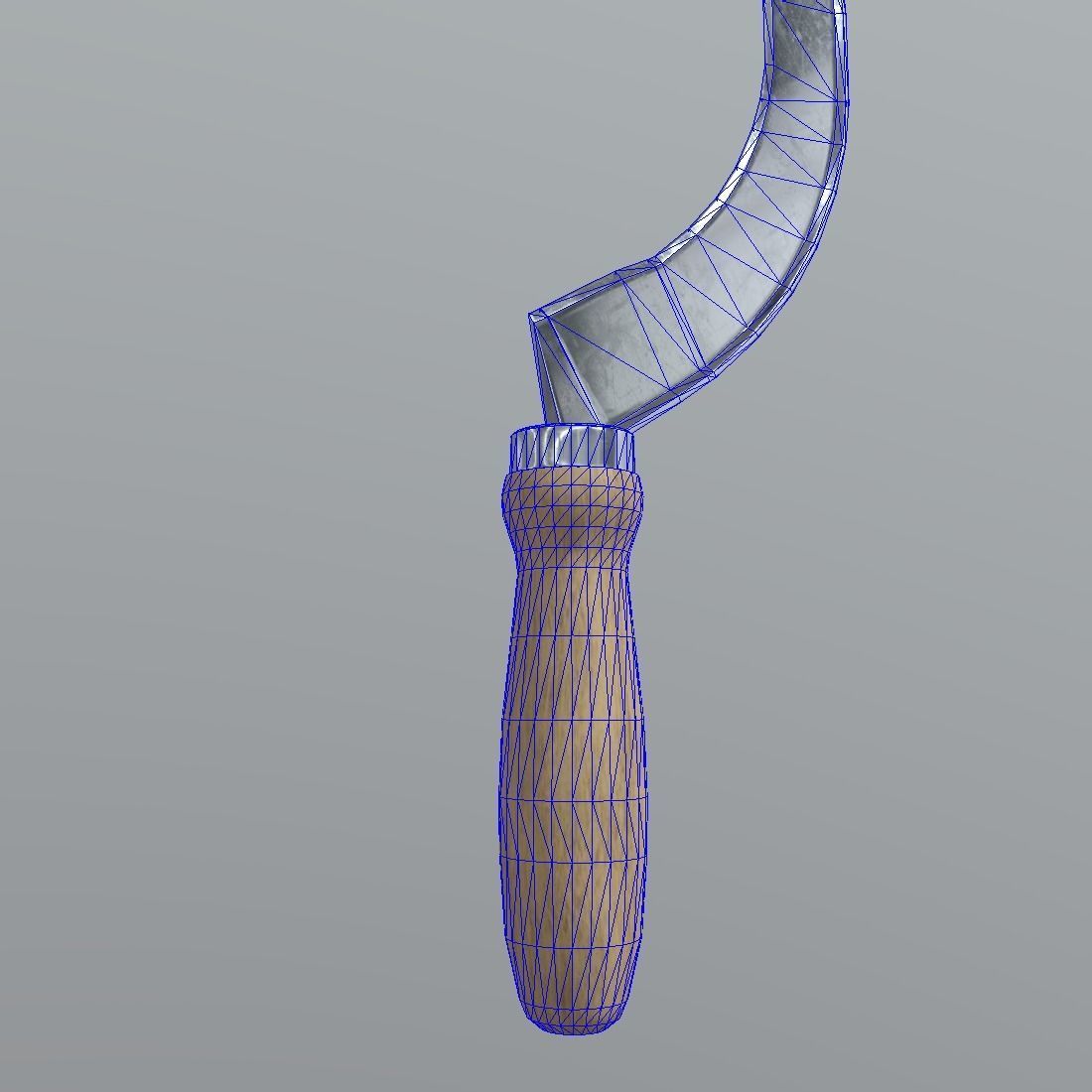 Sickle knife with wooden handle Low-poly 3D model_11