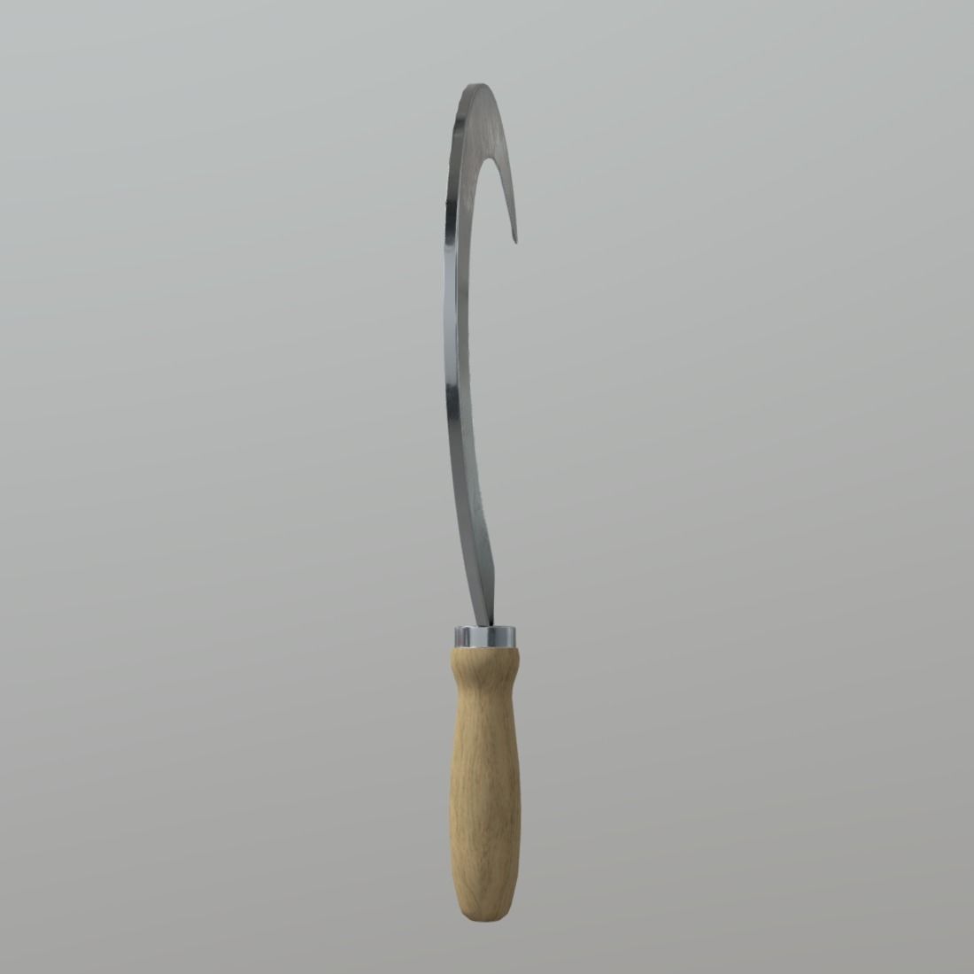 Sickle knife with wooden handle Low-poly 3D model_3