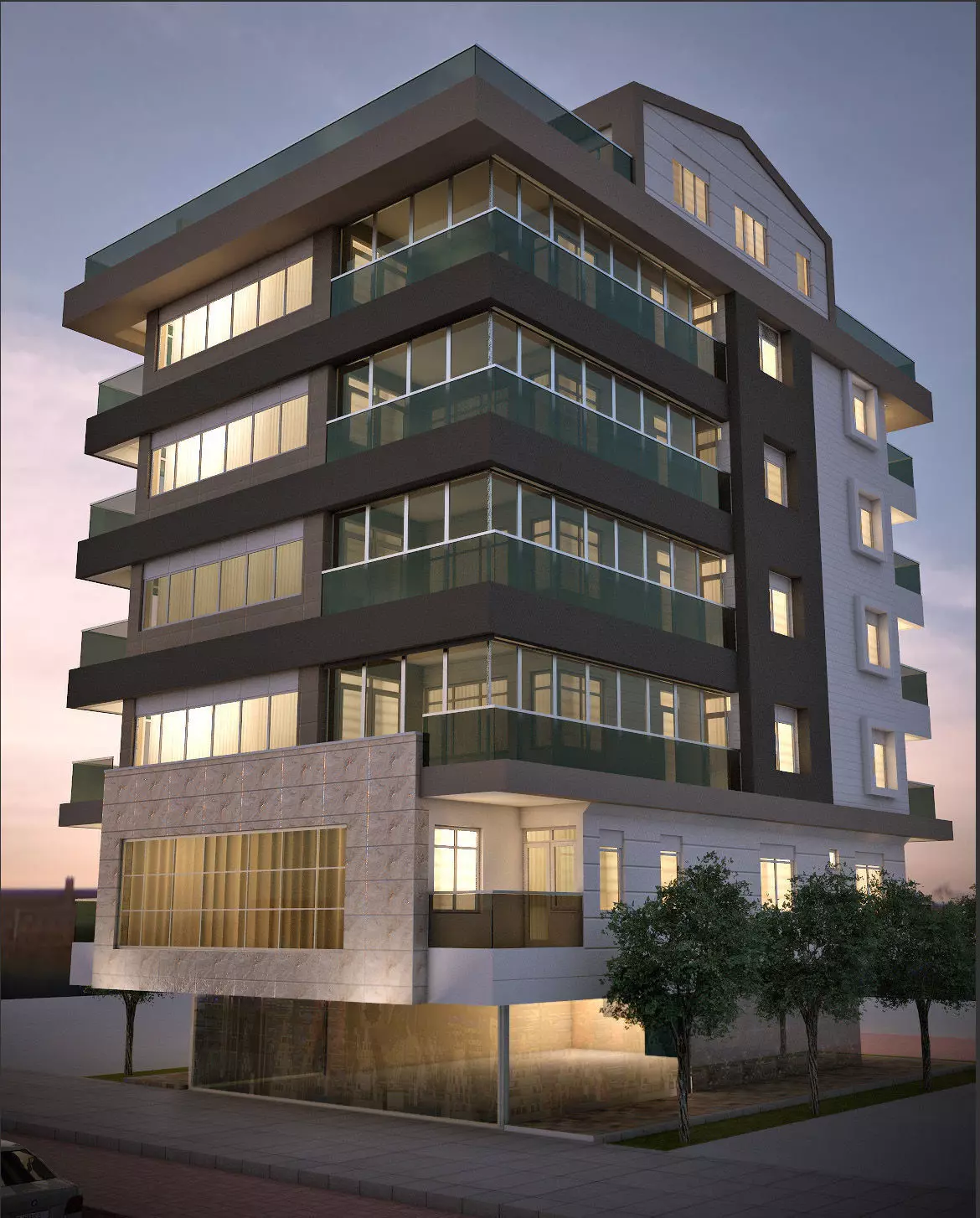 Apartment building at dusk 3D model