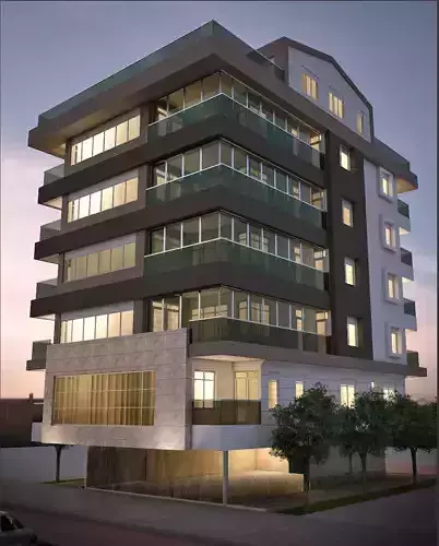 Apartment building at dusk 3D model
