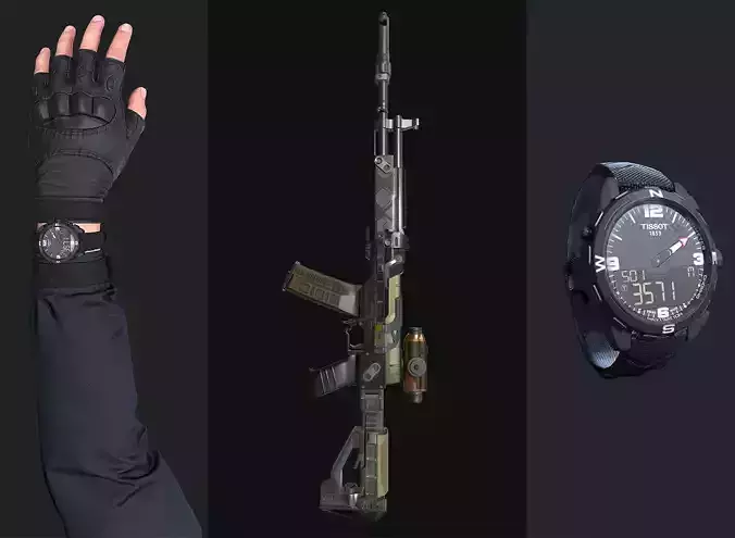 FPS Commando with Arm and Hand and  Weapon and  Animations  Low-poly 3D model