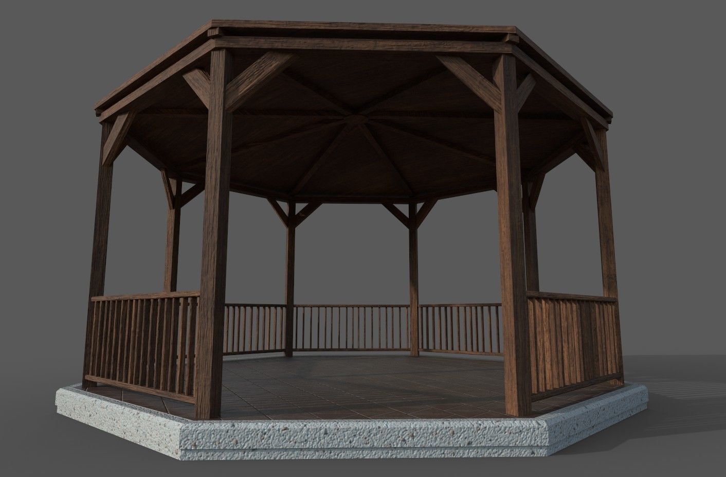 gazebo wooden Low-poly 3D model_1