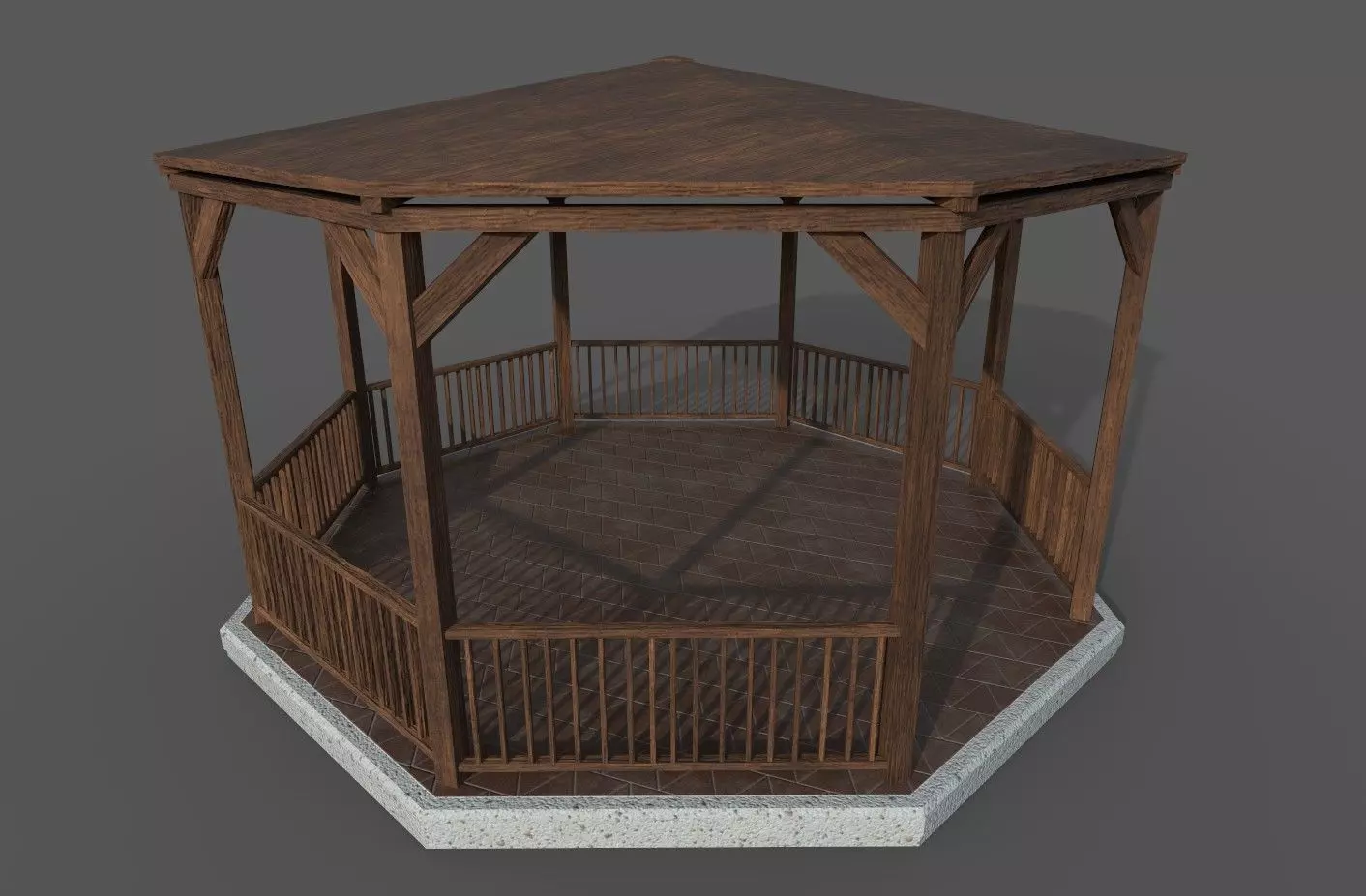 gazebo wooden Low-poly 3D model_0