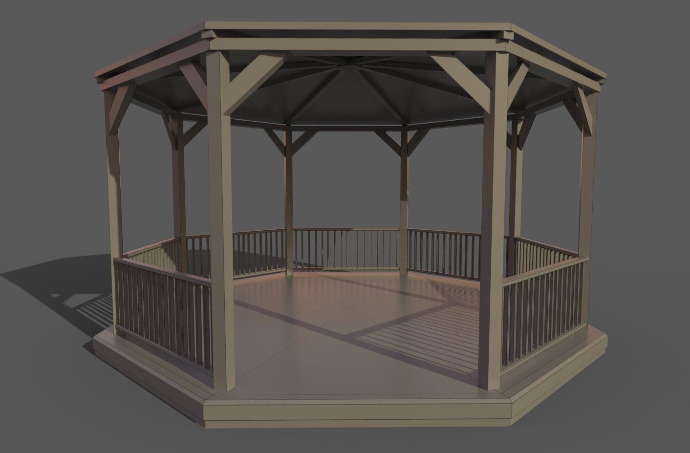 gazebo wooden Low-poly 3D model_3