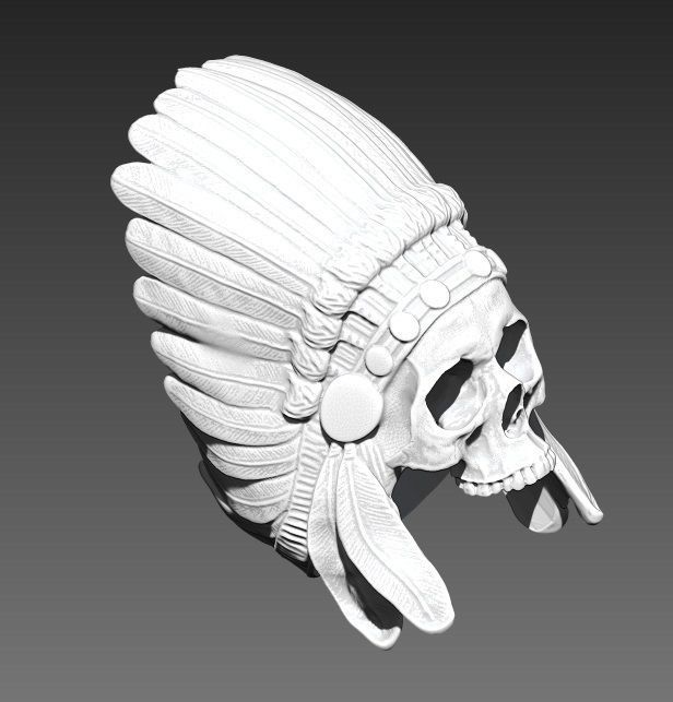 Detailed Indian Skull Chief Ring 3D print model_3