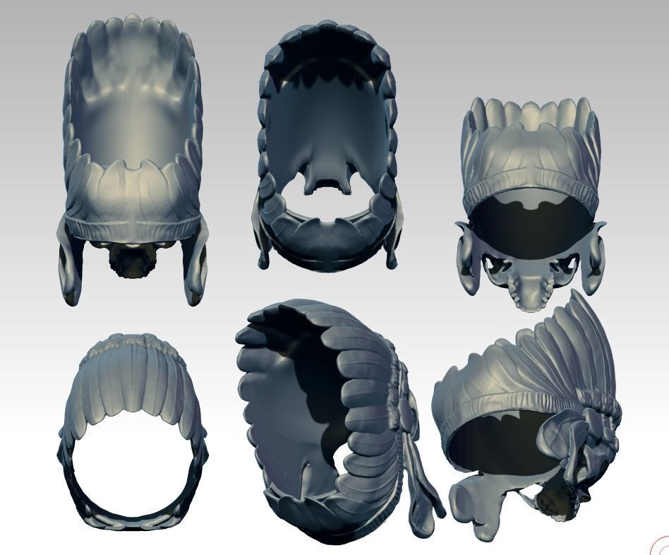 Detailed Indian Skull Chief Ring 3D print model_4