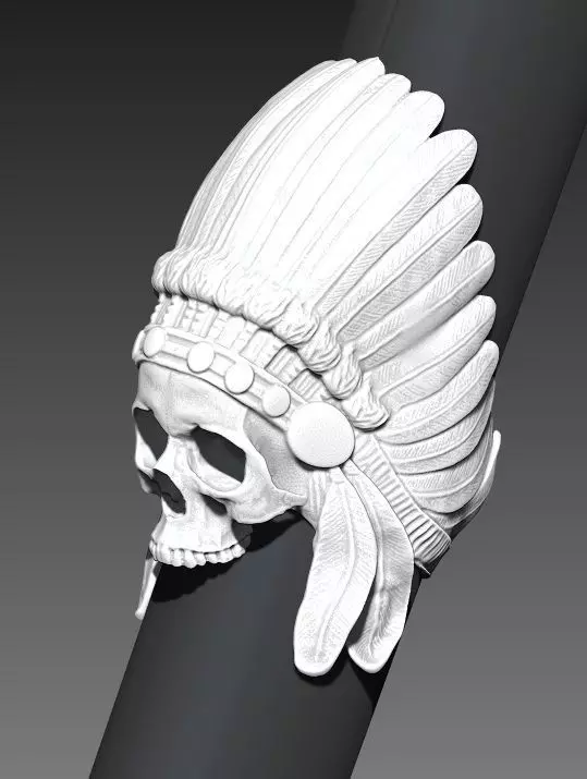 Detailed Indian Skull Chief Ring 3D print model_0