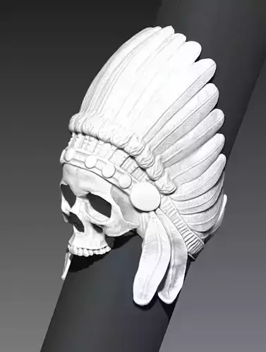 Detailed Indian Skull Chief Ring 3D print model