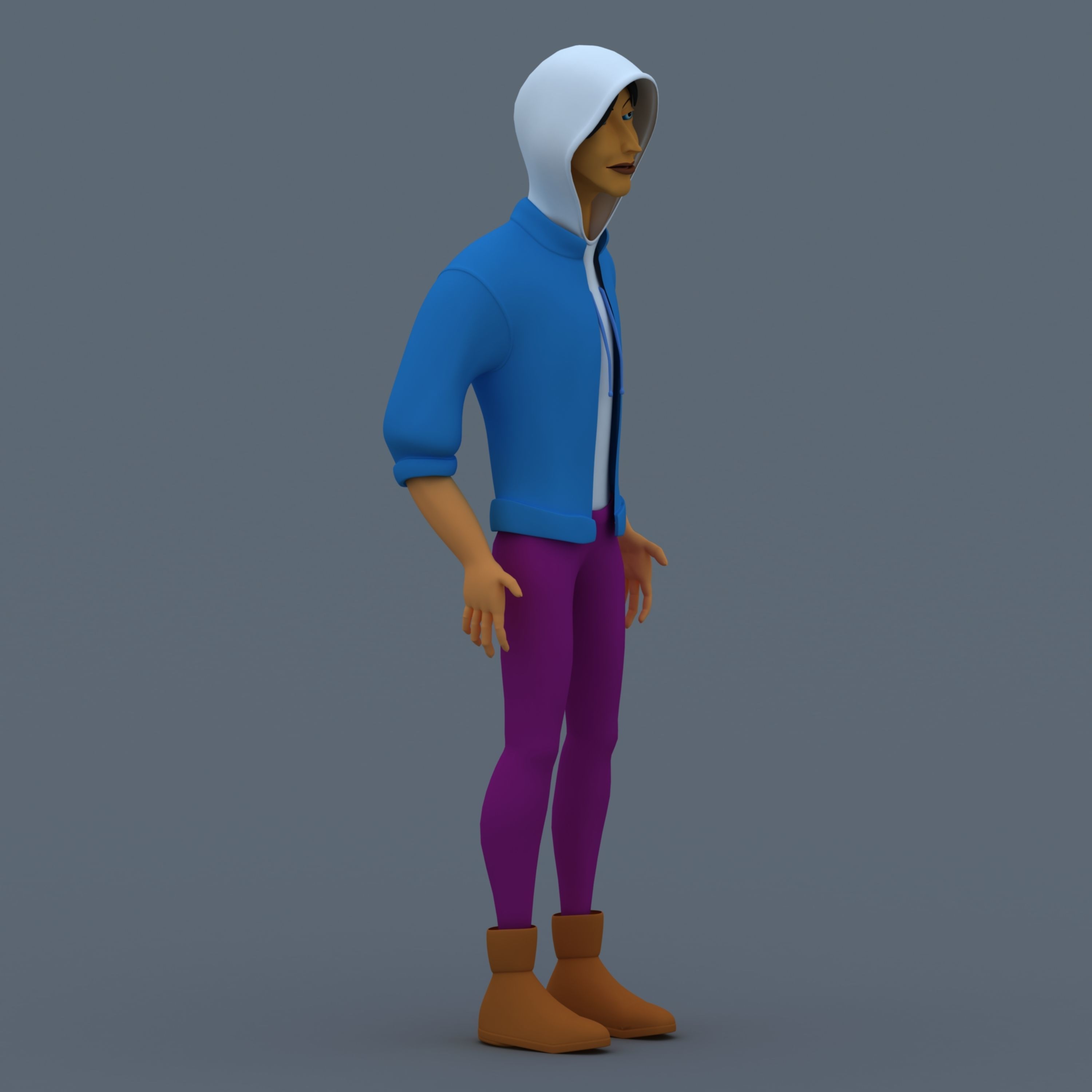 Boy Model cartoon character wearing pants and hoodie 3D model_1