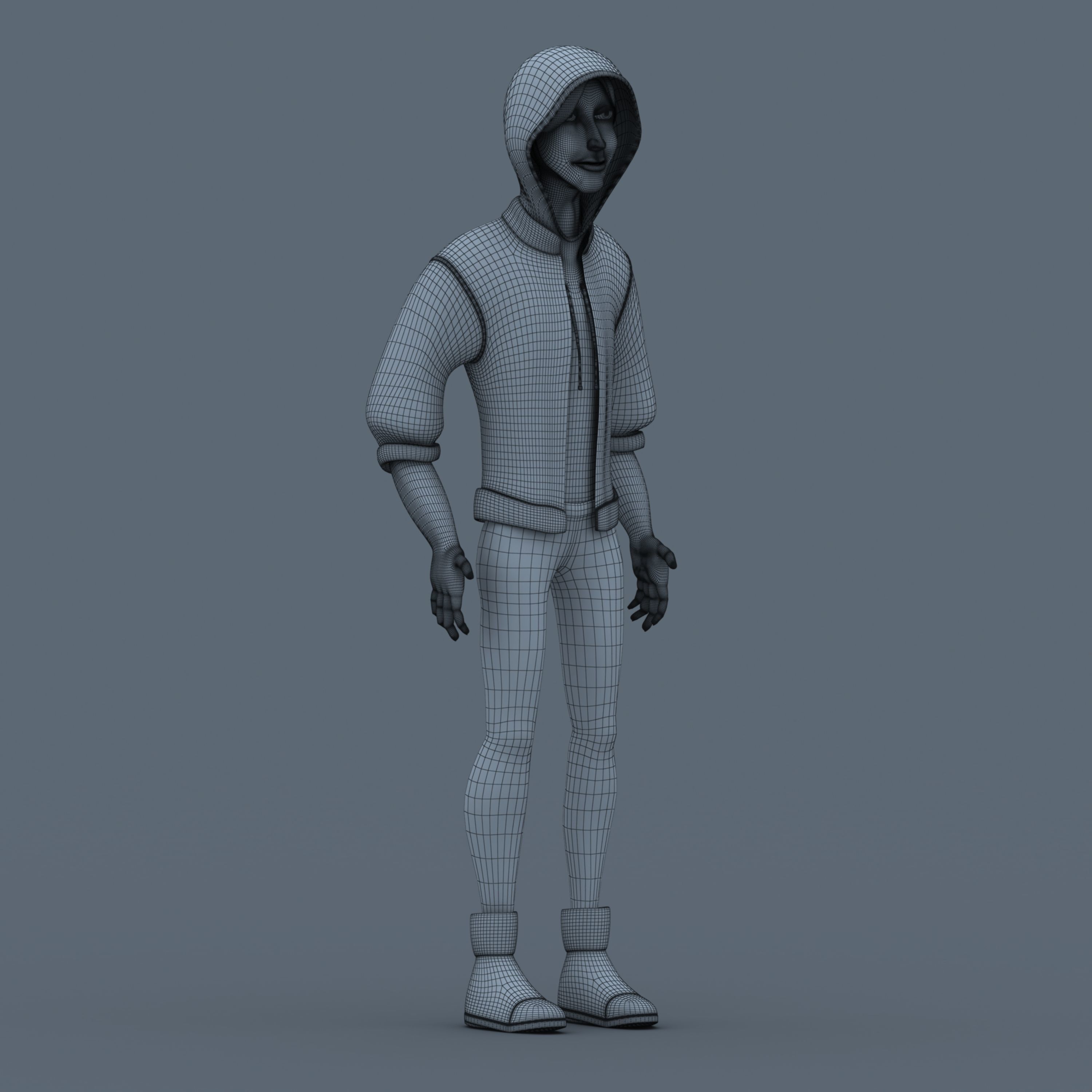 Boy Model cartoon character wearing pants and hoodie 3D model_4