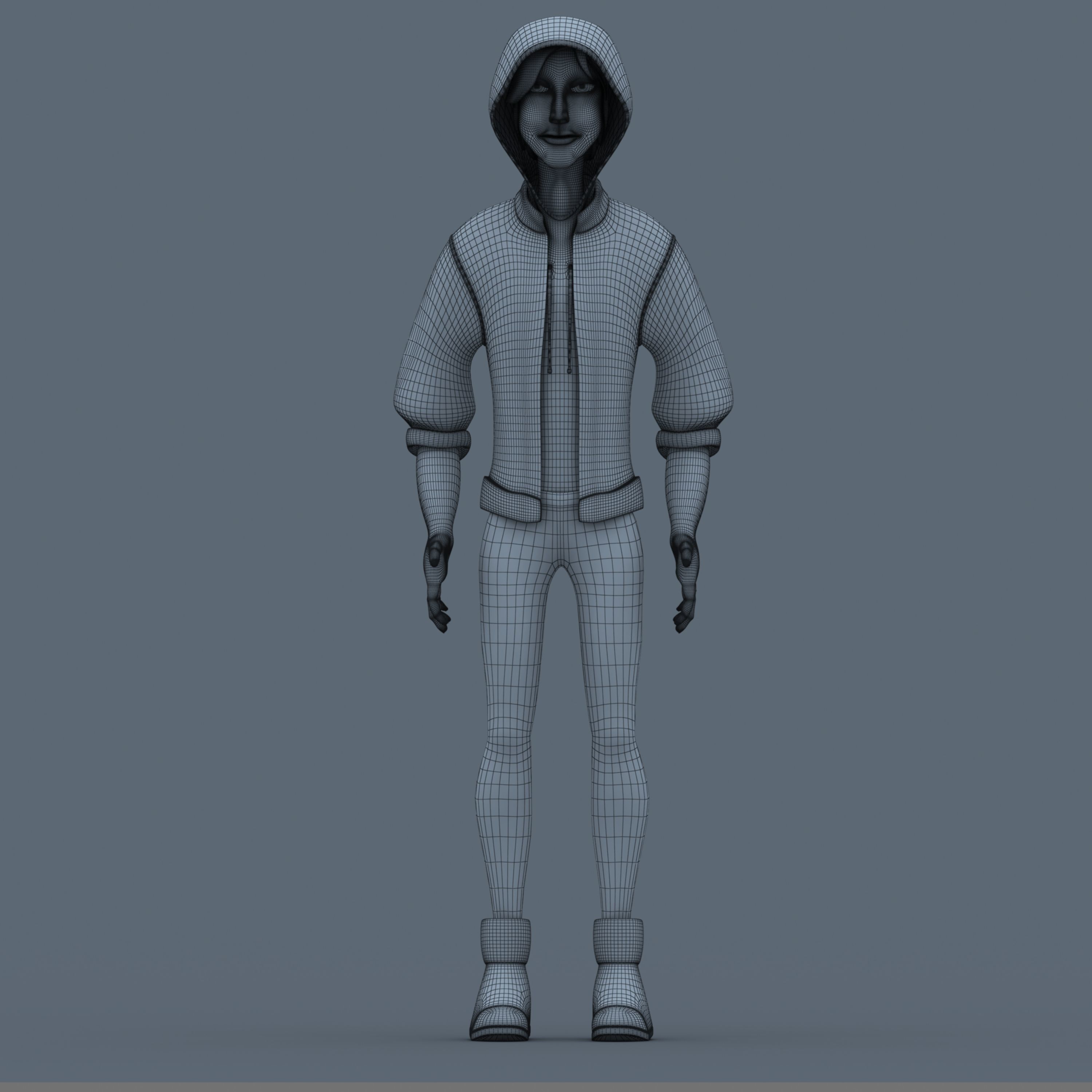 Boy Model cartoon character wearing pants and hoodie 3D model_5