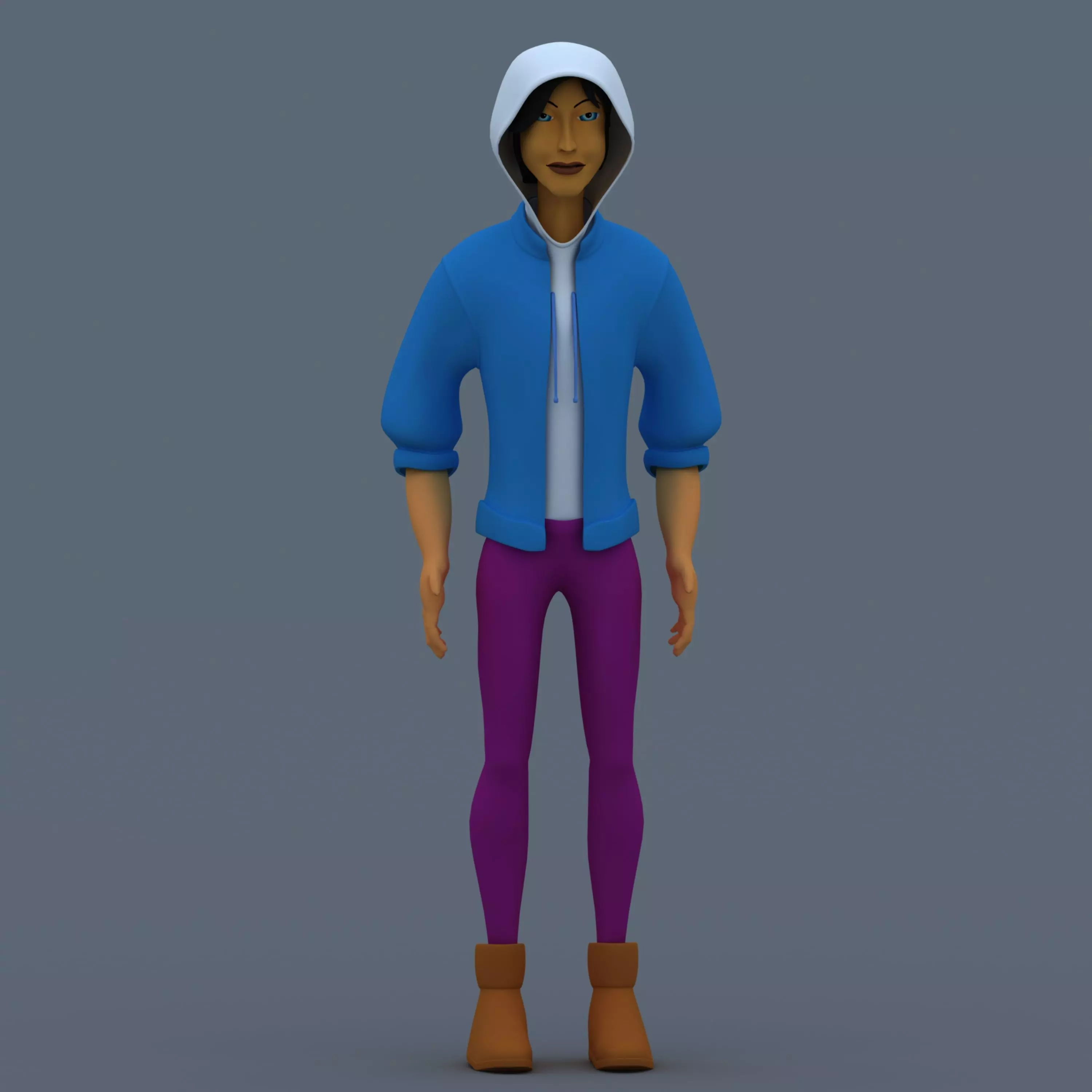 Boy Model cartoon character wearing pants and hoodie 3D model_0
