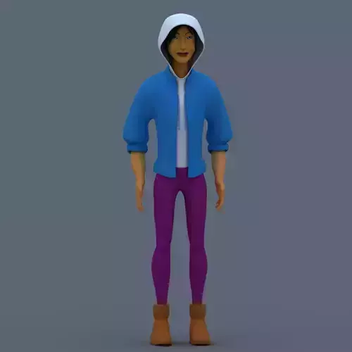 Boy Model cartoon character wearing pants and hoodie 3D model