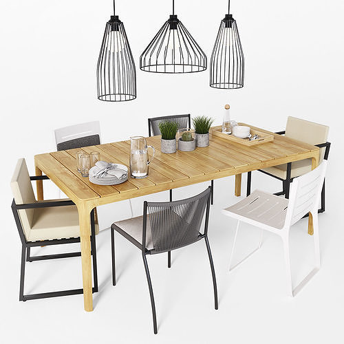 Outdoor chair and table 1  3D model