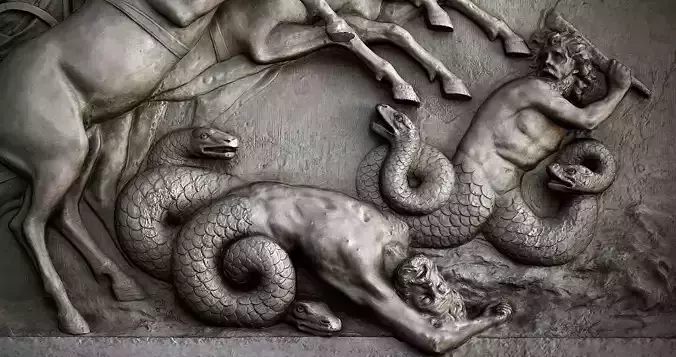 Zeus battle against creatures at Achilleion Corfu island 3D print model