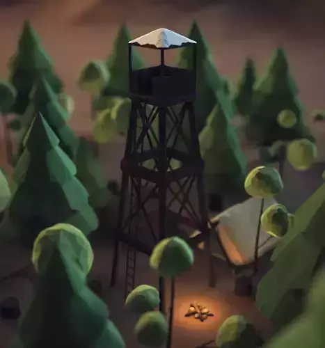 Low Poly Forest Campfire 3D model