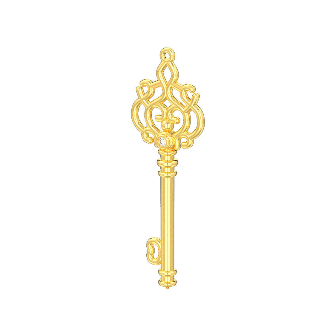 Decorative key pendant with one gemstone 3D print model_2