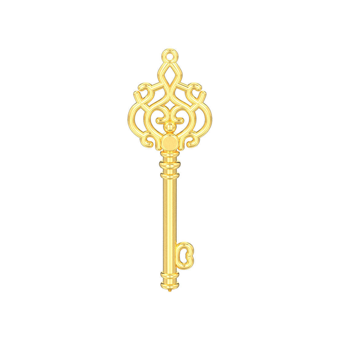 Decorative key pendant with one gemstone 3D print model_3