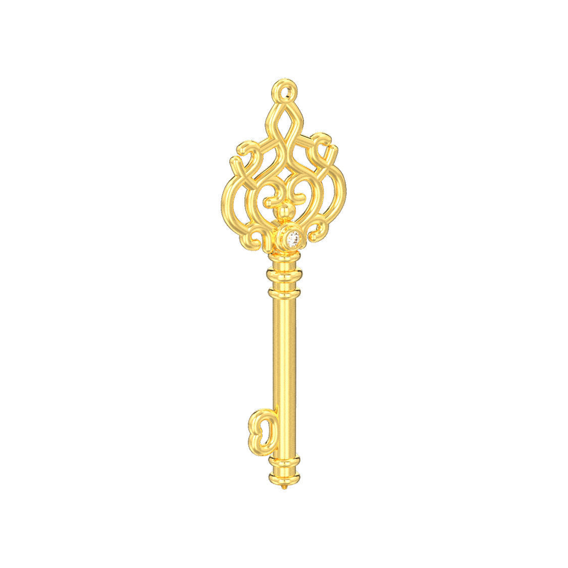 Decorative key pendant with one gemstone 3D print model_1