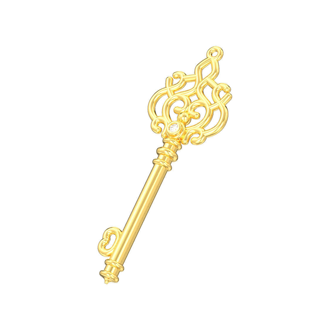 Decorative key pendant with one gemstone 3D print model_4