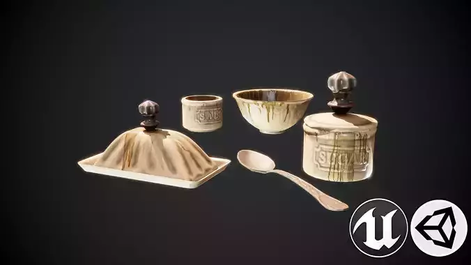Kitchenware cups and saucers Low-poly 3D model