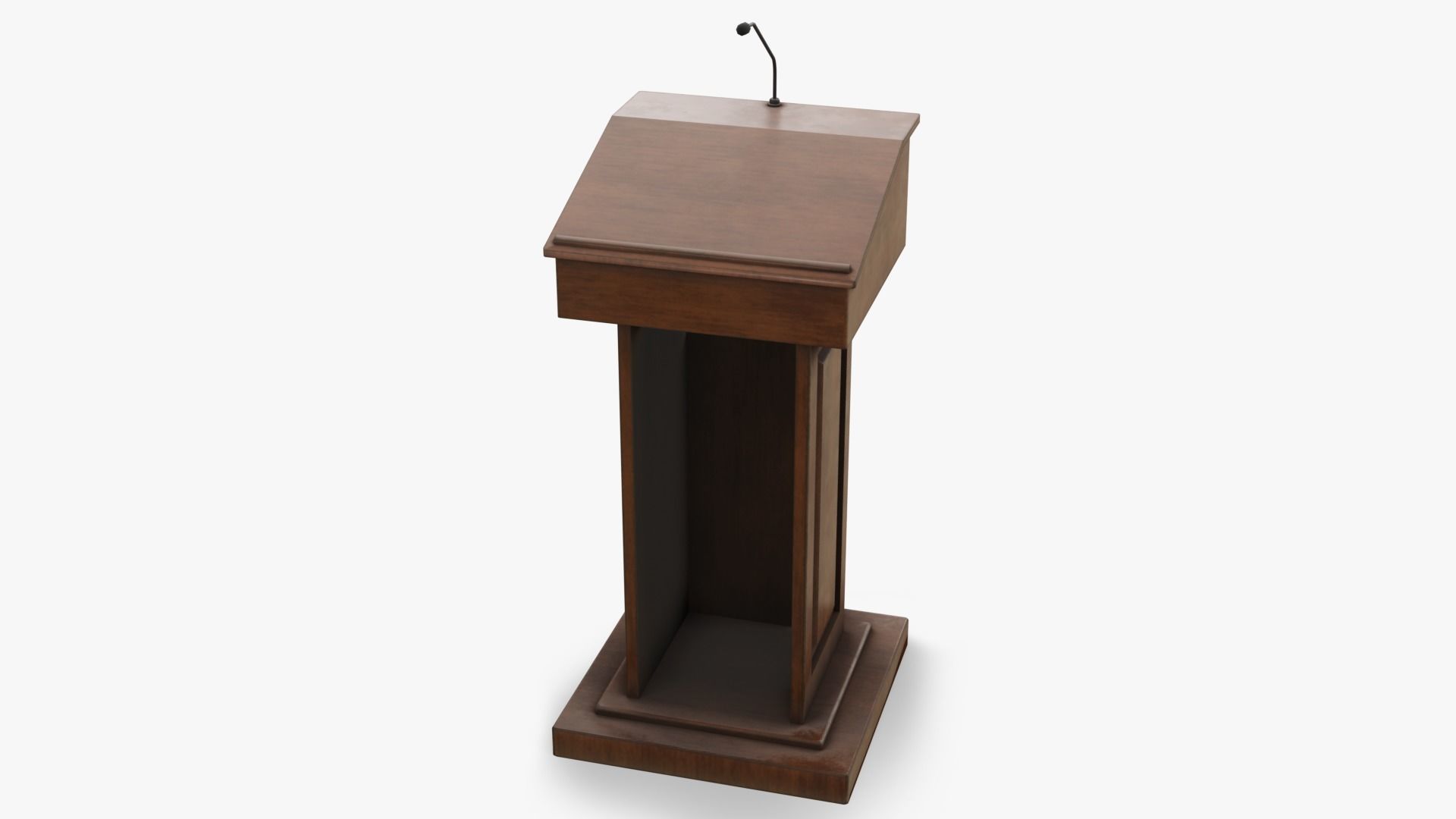 Podium wooden with microphone Low-poly 3D model_4