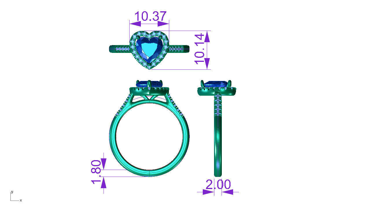 HS R030 engagement ring gemstone diamond heart halo 3D print model_5