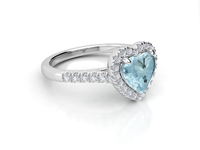 HS R030 engagement ring gemstone diamond heart halo 3D print model