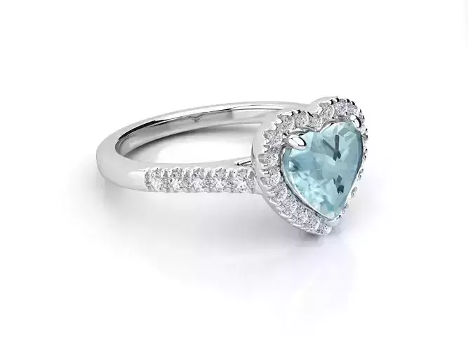 HS R030 engagement ring gemstone diamond heart halo 3D print model
