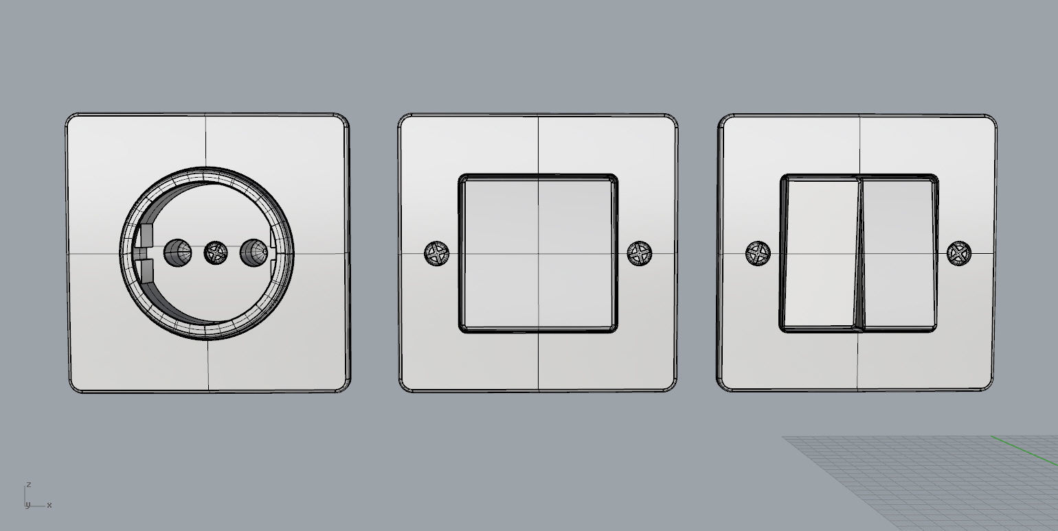 EU wall socket and light switch set 3D model_10