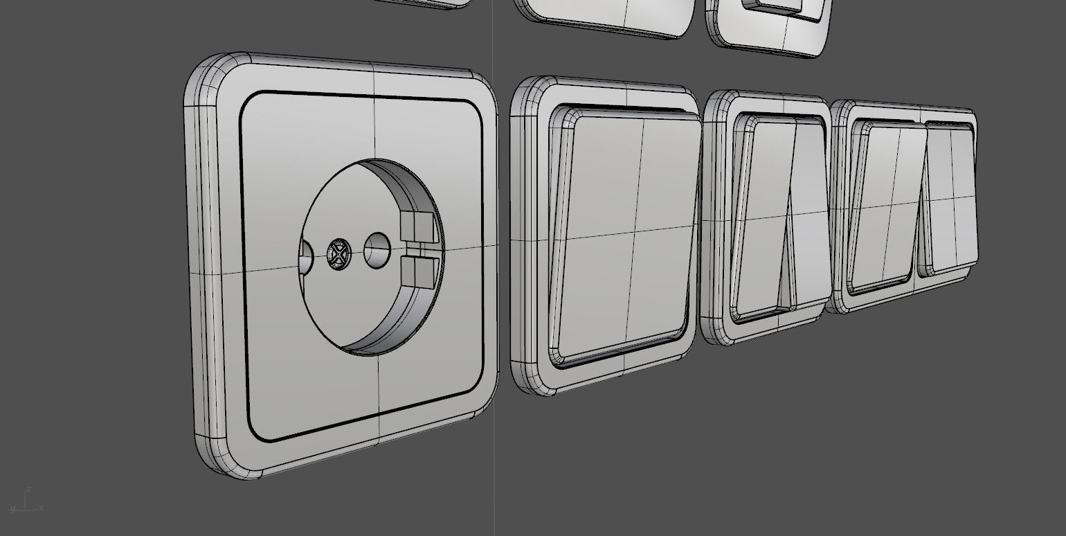 EU wall socket and light switch set 3D model_15