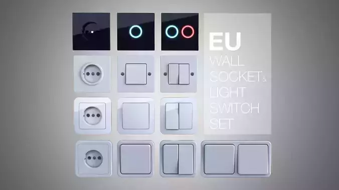 EU wall socket and light switch set 3D model