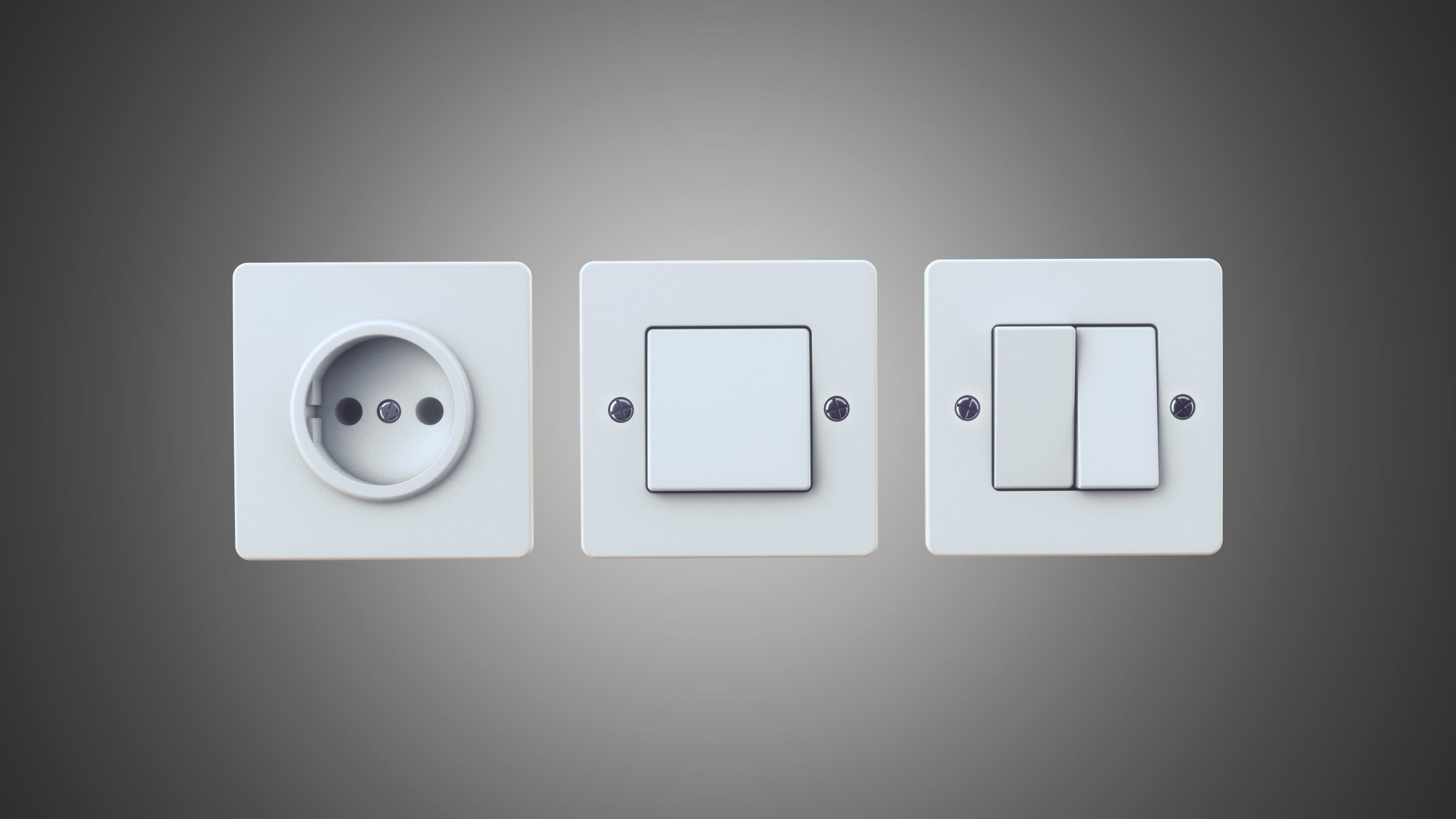 EU wall socket and light switch set 3D model_1