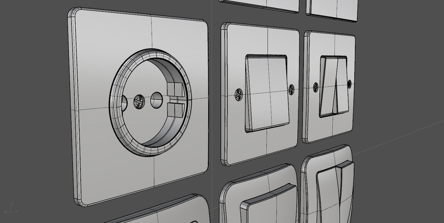 EU wall socket and light switch set 3D model_13