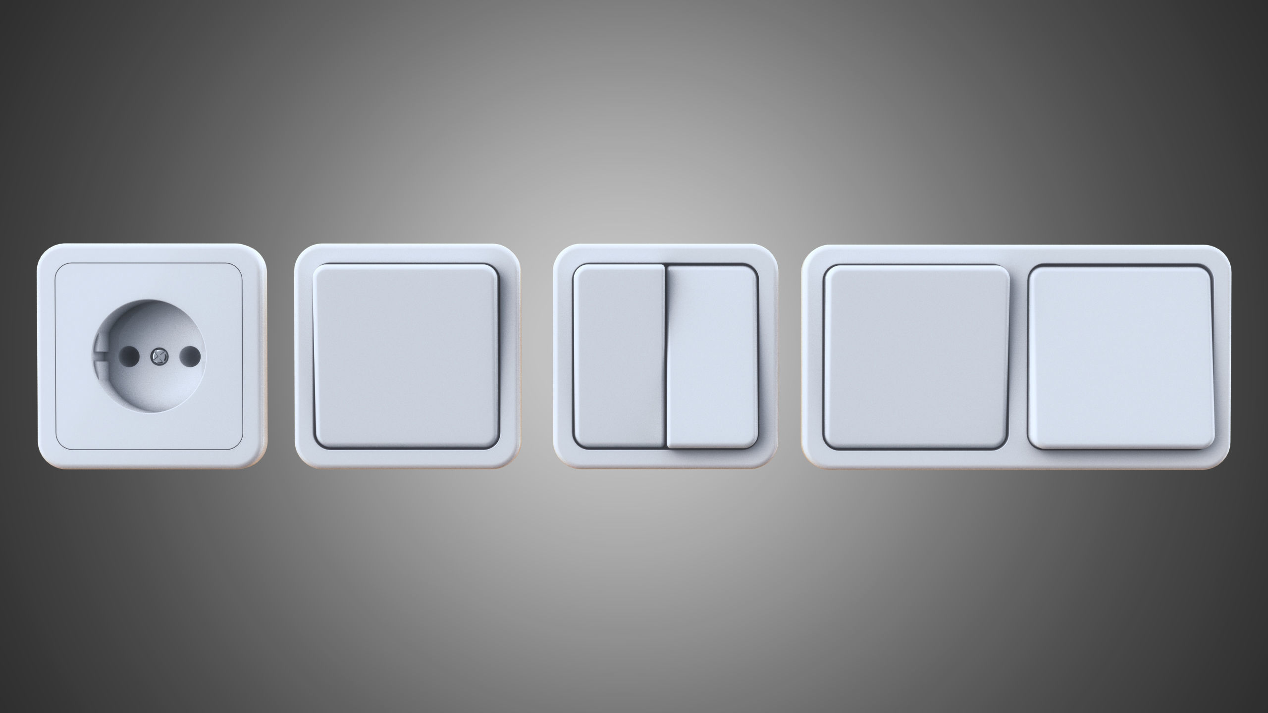 EU wall socket and light switch set 3D model_3