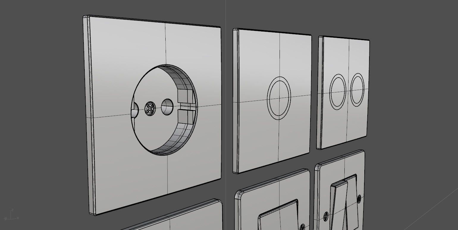 EU wall socket and light switch set 3D model_16