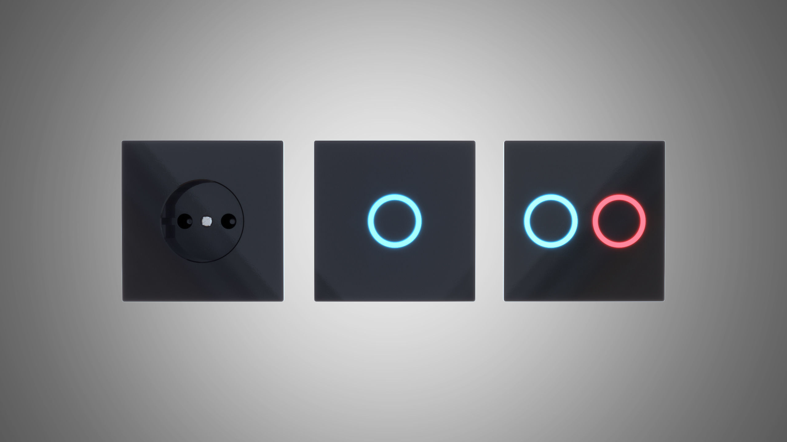 EU wall socket and light switch set 3D model_4