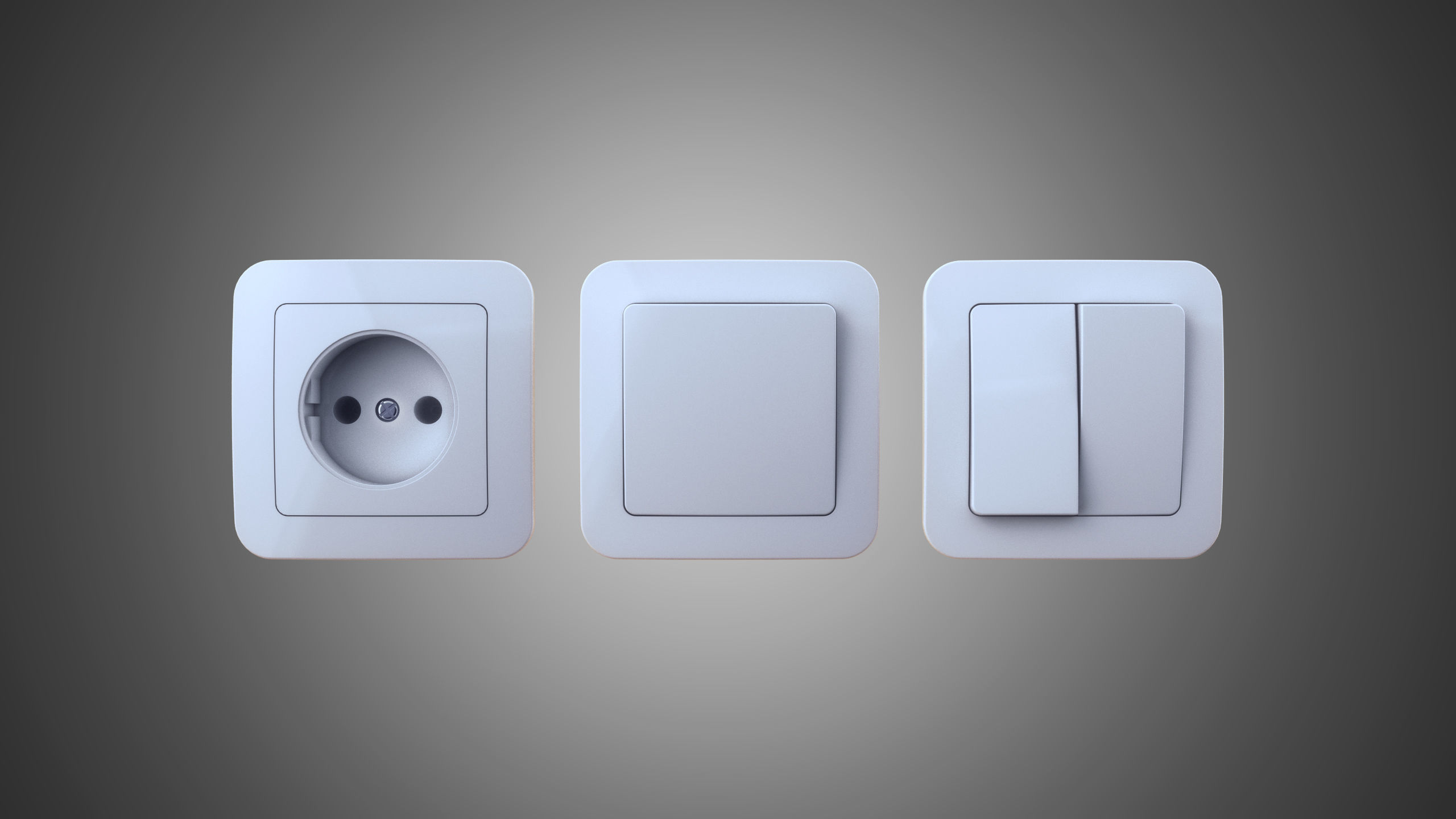 EU wall socket and light switch set 3D model_2