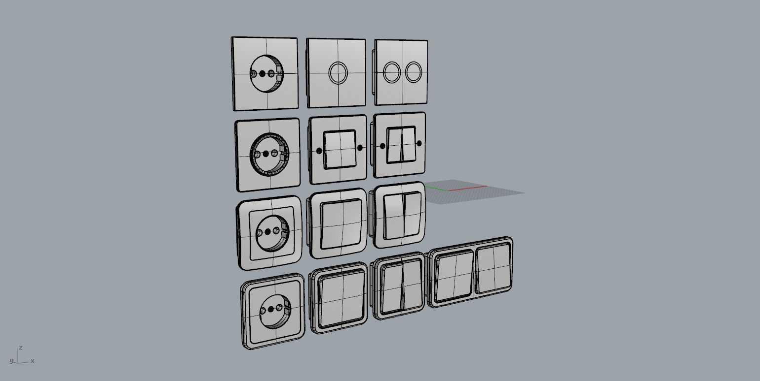 EU wall socket and light switch set 3D model_7