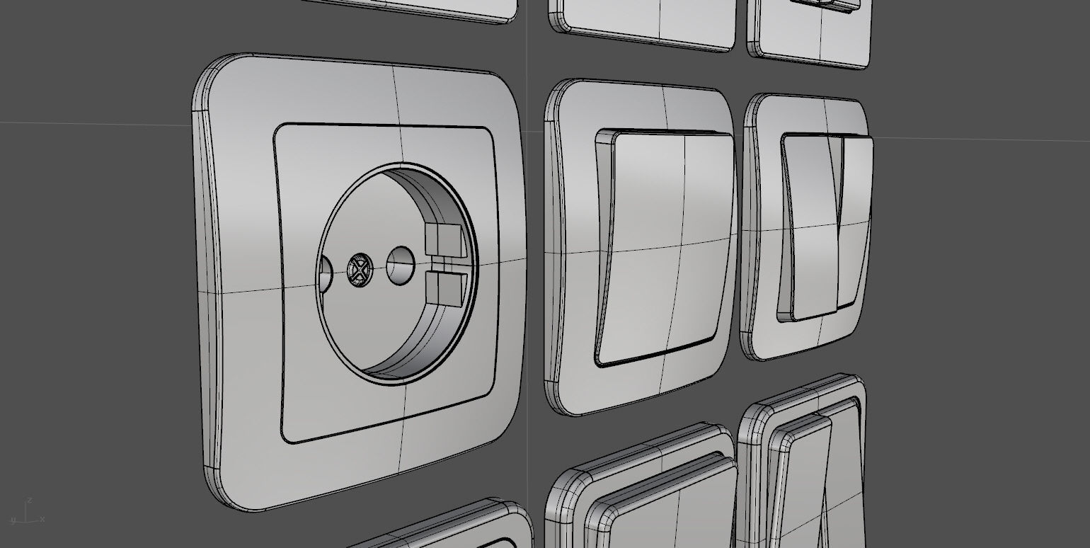 EU wall socket and light switch set 3D model_14