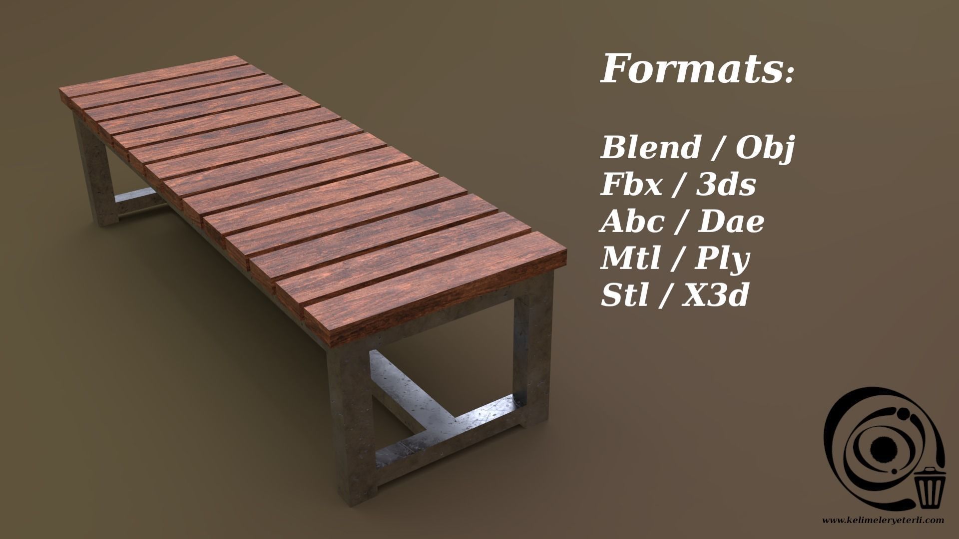 Bench 08 Low-poly 3D model_2