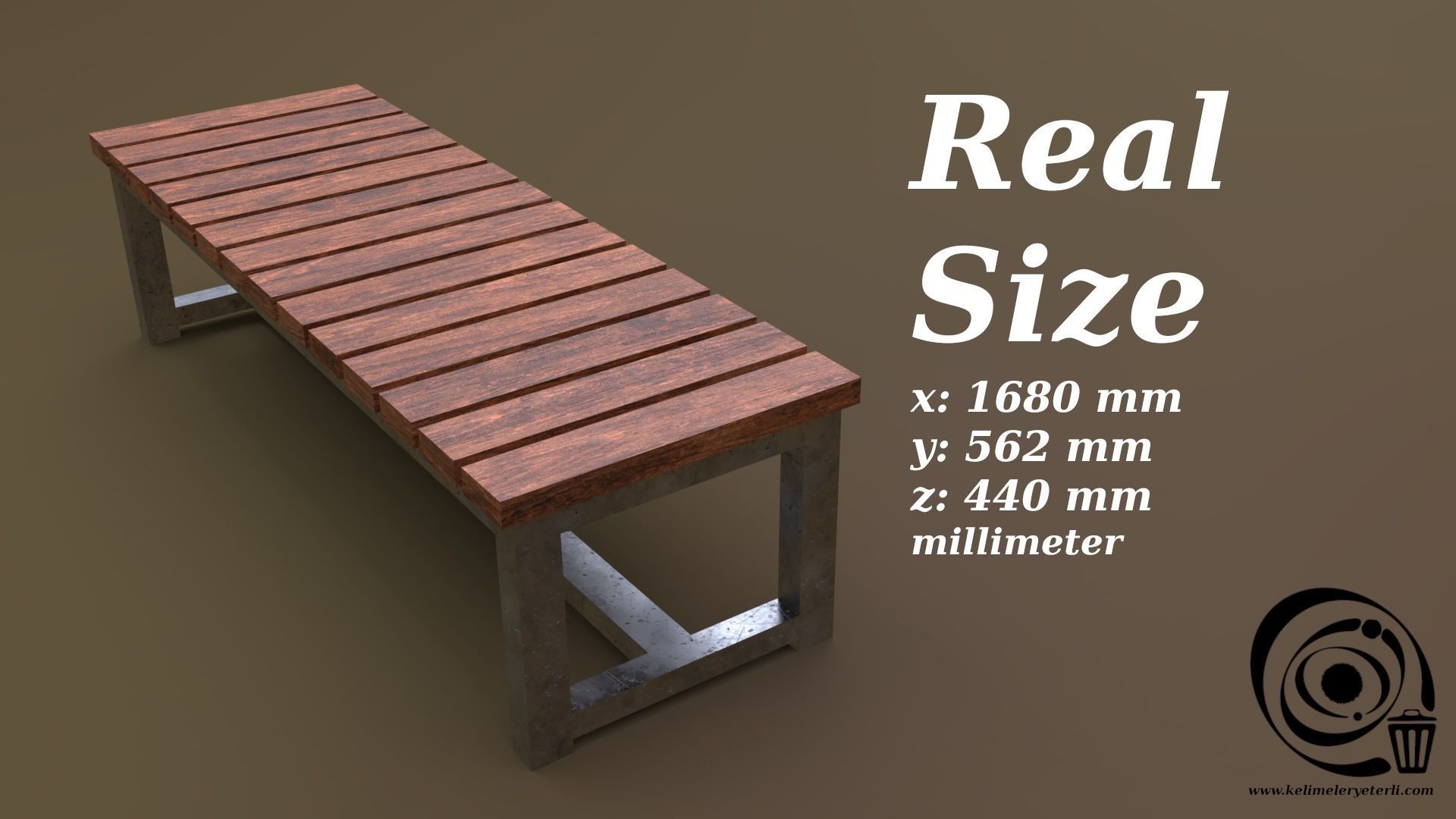 Bench 08 Low-poly 3D model_3