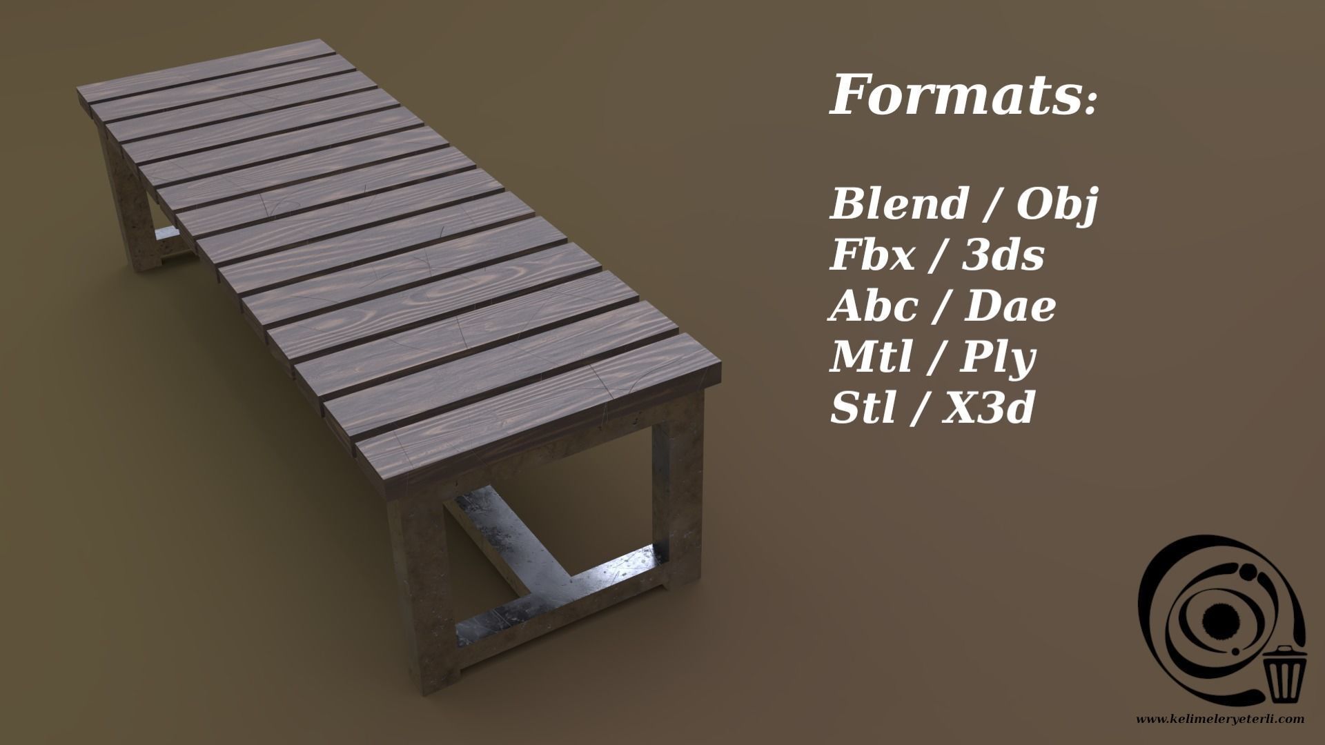 Bench 09 Low-poly 3D model_2