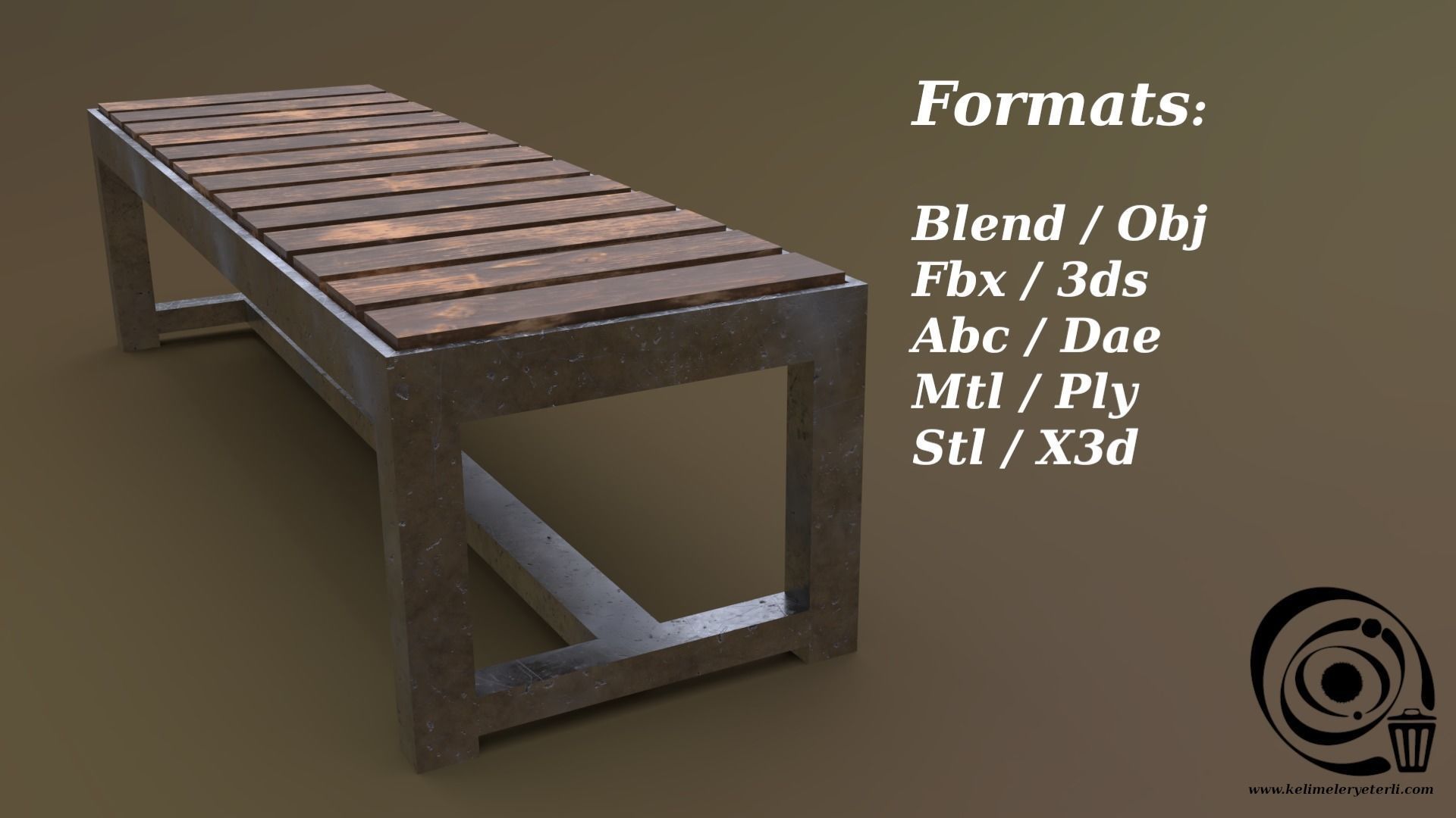 Bench 11 Low-poly 3D model_2
