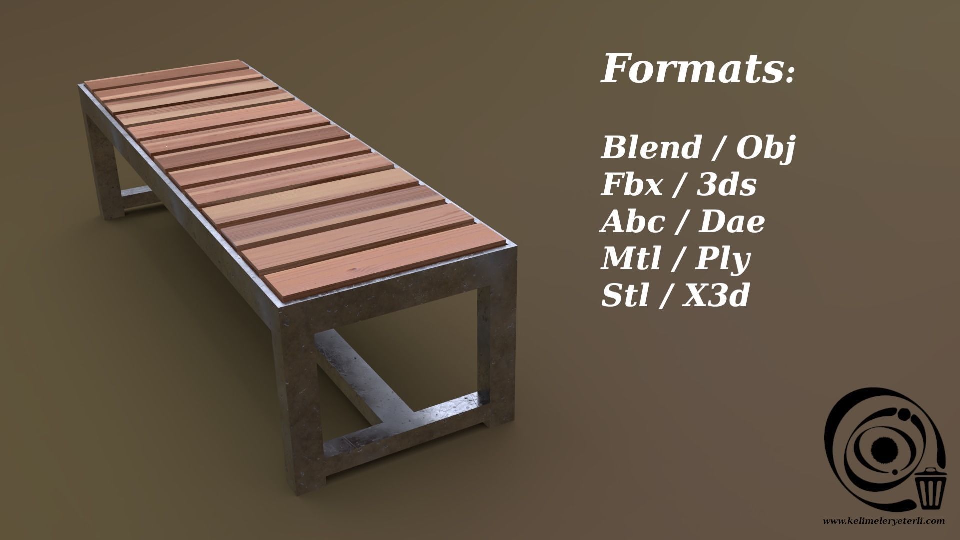 Bench 12 Low-poly 3D model_2